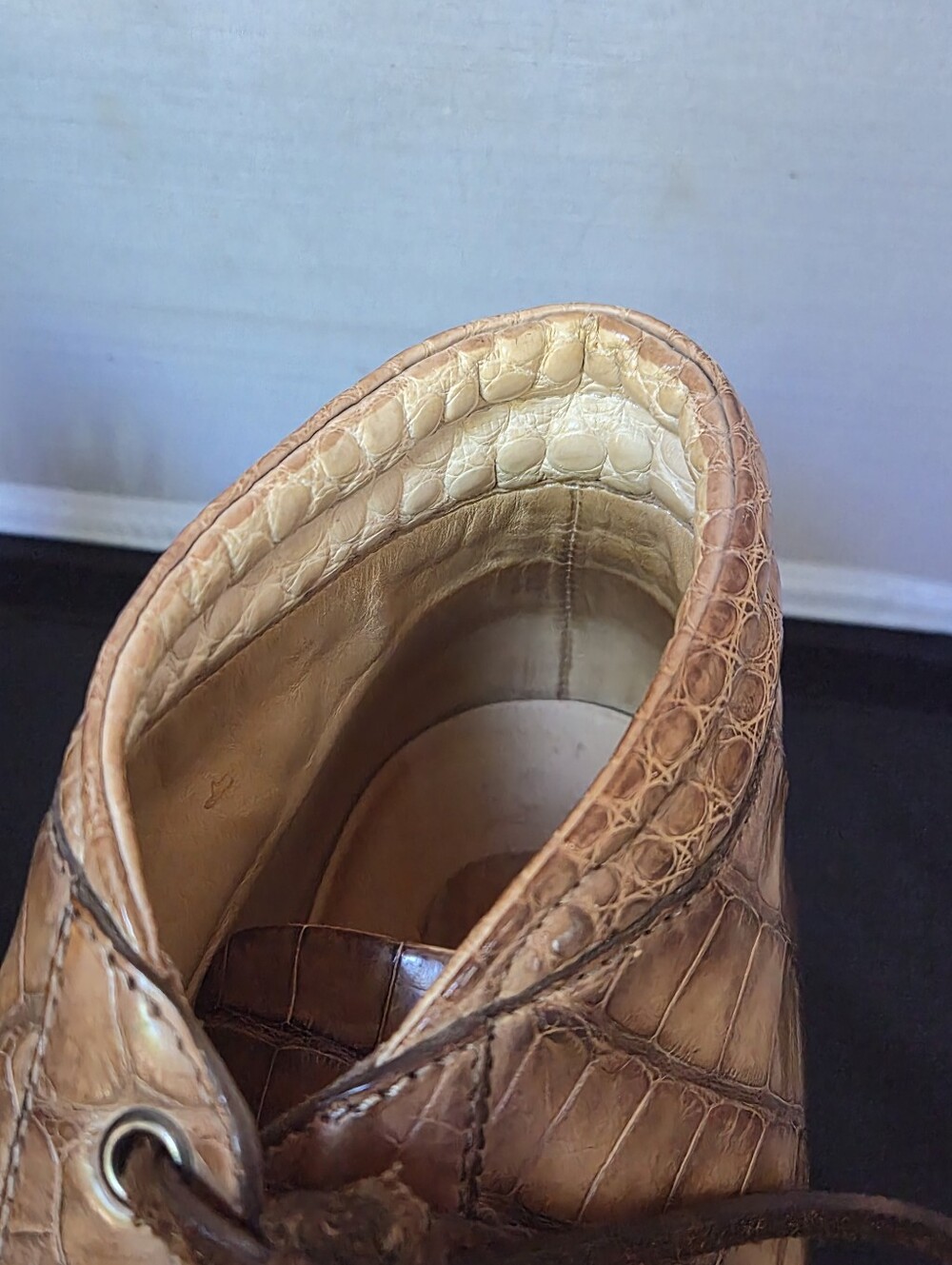 Santoni Luxury Genuine Crocodile Mid-Top Sneaker Boots Cognac Brown Hand-Painted - Picture 4 of 11